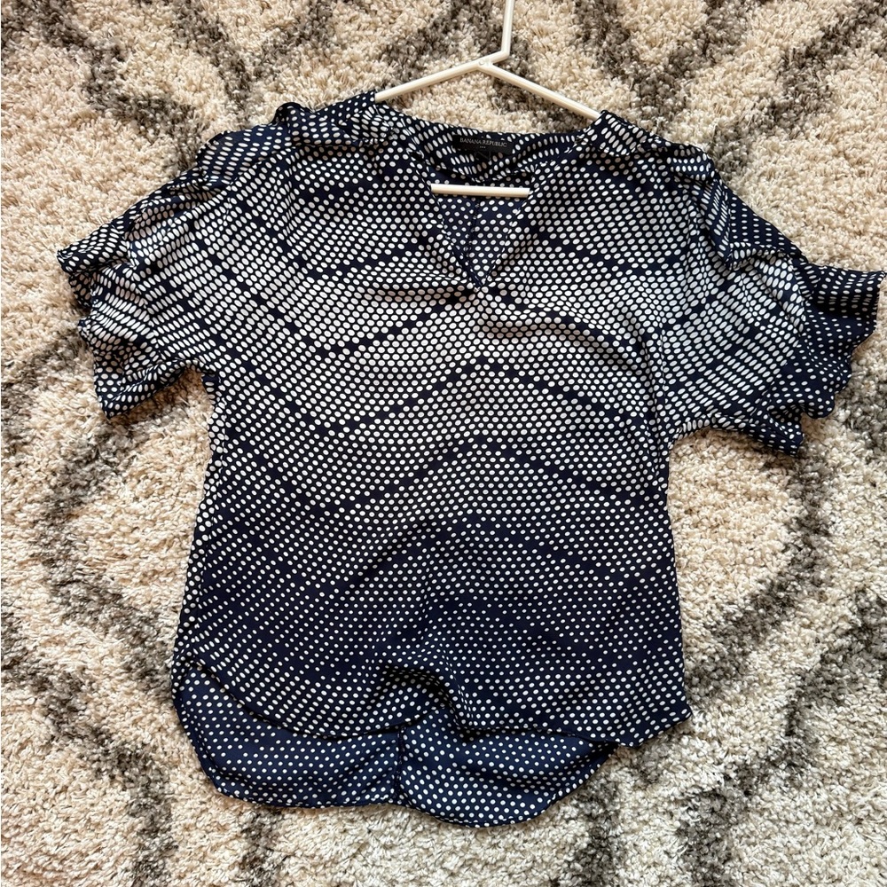Banana Republic Navy and‎ White Polka Dot Blouse